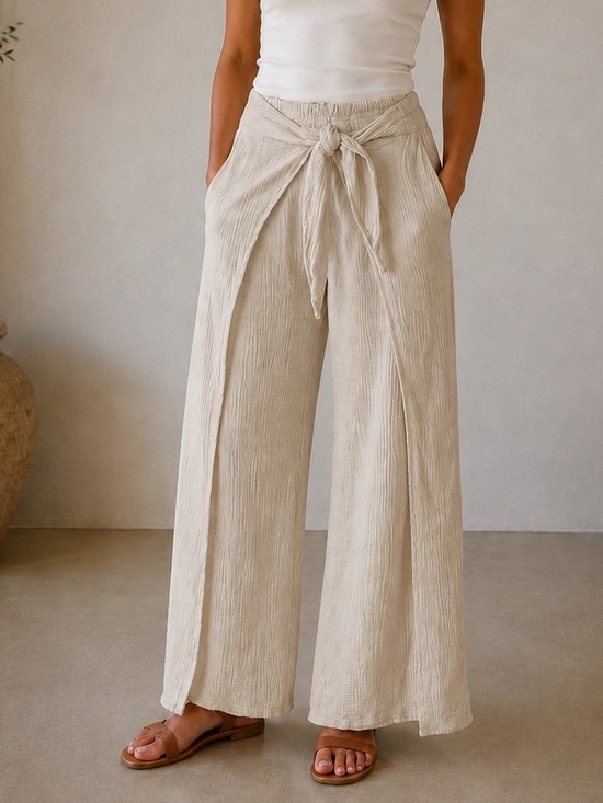 Young Fabulous & Broke Pants - Young Fabulous & Broke Cream Wide-Leg Tie-Waist Pants